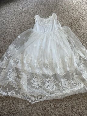 White Lace Tulle Flower Girl Dress for Kids